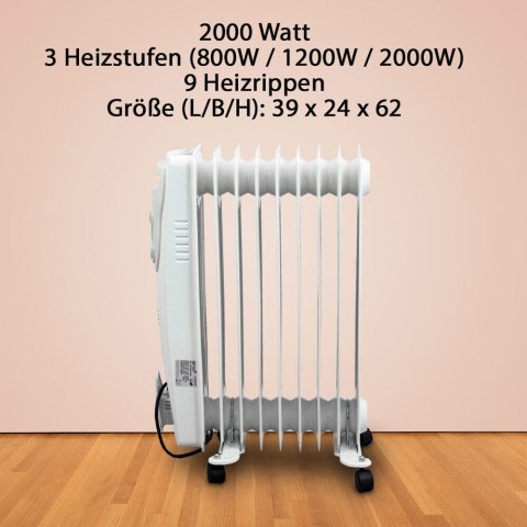 Bituxx BITUXX Elektryczny grzejnik olejowy 2000 Watt 9 żeber Bituxx BITUXX Elektryczny grzejnik olejowy 2000 Watt 9 żeber