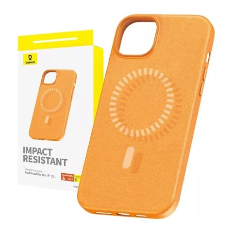 Baseus Magnetyczne Etui na telefon iPhone 15 Baseus Fauxther Series (Pomarańczowe) Baseus Magnetyczne Etui na telefon iPhone 15 Baseus Fauxther Series (Pomarańczowe)