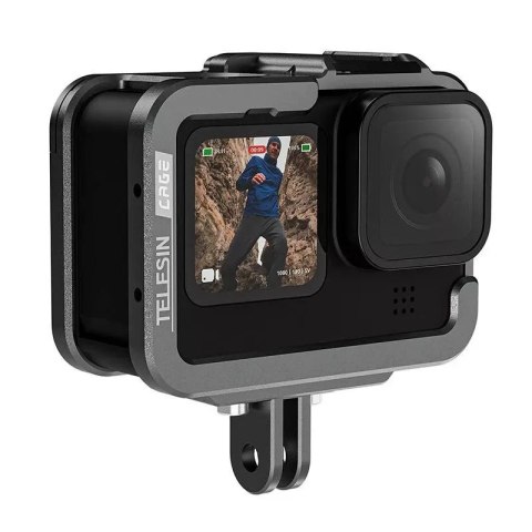 Telesin Alumuniowa obudowa zabezpieczająca Telesin do GoPro Hero 11 / 10 / 9 z uchwytem pionowym Telesin Alumuniowa obudowa zabezpieczająca Telesin do GoPro Hero 11 / 10 / 9 z uchwytem pionowym