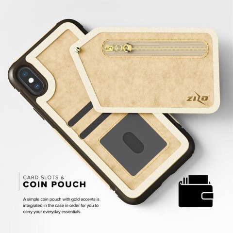 Zizo Nebula Wallet Case - Skórzane etui iPhone X z kieszeniami na karty + saszetka na zamek + szkło 9H na ekran (Tan/Brown) Zizo Nebula Wallet Case - Skórzane etui iPhone X z kieszeniami na karty + saszetka na zamek + szkło 9H na ekran (Tan/Brown)