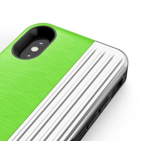 Zizo Retro Series - Etui iPhone Xs / X z kieszenią na karty + podstawka + szkło 9H na ekran (Neon Green/Silver) Zizo Retro Series - Etui iPhone Xs / X z kieszenią na karty + podstawka + szkło 9H na ekran (Neon Green/Silver)