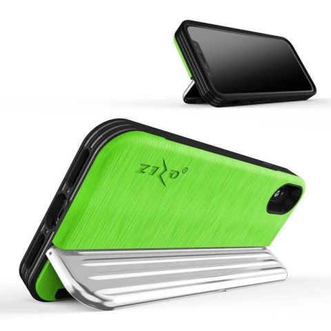 Zizo Retro Series - Etui iPhone Xs / X z kieszenią na karty + podstawka + szkło 9H na ekran (Neon Green/Silver) Zizo Retro Series - Etui iPhone Xs / X z kieszenią na karty + podstawka + szkło 9H na ekran (Neon Green/Silver)