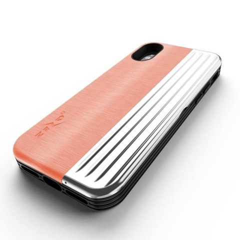 Zizo Retro Series - Etui iPhone Xs / X z kieszenią na karty + podstawka + szkło 9H na ekran (Peach/Silver) Zizo Retro Series - Etui iPhone Xs / X z kieszenią na karty + podstawka + szkło 9H na ekran (Peach/Silver)