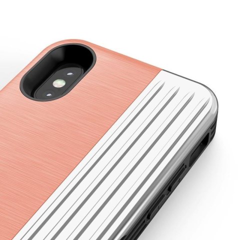 Zizo Retro Series - Etui iPhone Xs / X z kieszenią na karty + podstawka + szkło 9H na ekran (Peach/Silver) Zizo Retro Series - Etui iPhone Xs / X z kieszenią na karty + podstawka + szkło 9H na ekran (Peach/Silver)