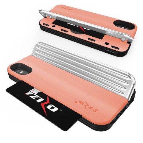 Zizo Retro Series - Etui iPhone Xs / X z kieszenią na karty + podstawka + szkło 9H na ekran (Peach/Silver) Zizo Retro Series - Etui iPhone Xs / X z kieszenią na karty + podstawka + szkło 9H na ekran (Peach/Silver)