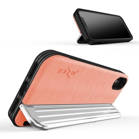 Zizo Retro Series - Etui iPhone Xs / X z kieszenią na karty + podstawka + szkło 9H na ekran (Peach/Silver) Zizo Retro Series - Etui iPhone Xs / X z kieszenią na karty + podstawka + szkło 9H na ekran (Peach/Silver)
