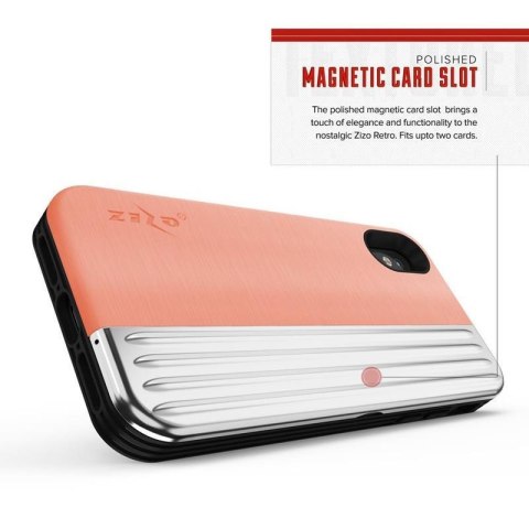 Zizo Retro Series - Etui iPhone Xs / X z kieszenią na karty + podstawka + szkło 9H na ekran (Peach/Silver) Zizo Retro Series - Etui iPhone Xs / X z kieszenią na karty + podstawka + szkło 9H na ekran (Peach/Silver)