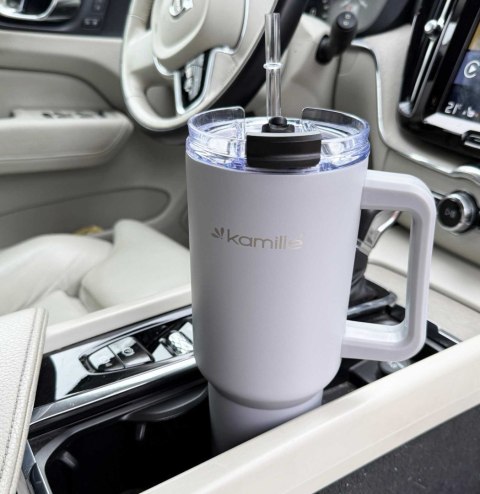 KAMILLE STALOWY KUBEK TERMICZNY TERMOS 1200ml Z RĄCZKĄ I SŁOMKĄ KM-2173 KAMILLE STALOWY KUBEK TERMICZNY TERMOS 1200ml Z RĄCZKĄ I SŁOMKĄ KM-2173
