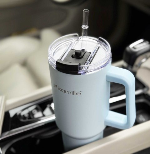 KAMILLE STALOWY KUBEK TERMICZNY TERMOS 1200ml Z RĄCZKĄ I SŁOMKĄ KM-2174 KAMILLE STALOWY KUBEK TERMICZNY TERMOS 1200ml Z RĄCZKĄ I SŁOMKĄ KM-2174