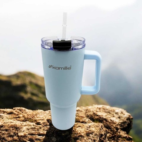 KAMILLE STALOWY KUBEK TERMICZNY TERMOS 1200ml Z RĄCZKĄ I SŁOMKĄ KM-2174 KAMILLE STALOWY KUBEK TERMICZNY TERMOS 1200ml Z RĄCZKĄ I SŁOMKĄ KM-2174