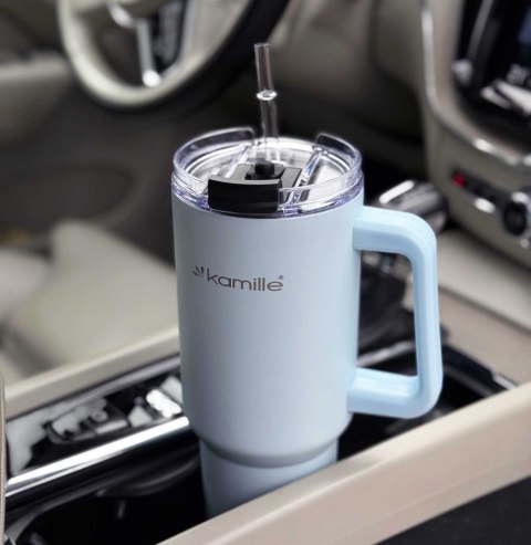 KAMILLE STALOWY KUBEK TERMICZNY TERMOS 1200ml Z RĄCZKĄ I SŁOMKĄ KM-2174 KAMILLE STALOWY KUBEK TERMICZNY TERMOS 1200ml Z RĄCZKĄ I SŁOMKĄ KM-2174