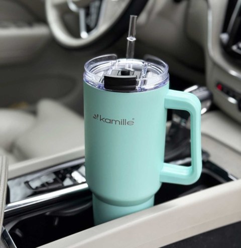 KAMILLE STALOWY KUBEK TERMICZNY TERMOS 1200ml Z RĄCZKĄ I SŁOMKĄ KM-2175 KAMILLE STALOWY KUBEK TERMICZNY TERMOS 1200ml Z RĄCZKĄ I SŁOMKĄ KM-2175