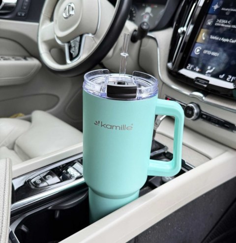 KAMILLE STALOWY KUBEK TERMICZNY TERMOS 1200ml Z RĄCZKĄ I SŁOMKĄ KM-2175 KAMILLE STALOWY KUBEK TERMICZNY TERMOS 1200ml Z RĄCZKĄ I SŁOMKĄ KM-2175