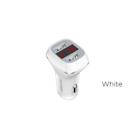 Borofone - ładowarka samochodowa 2x USB z wyświetlaczem LCD, biały Borofone - ładowarka samochodowa 2x USB z wyświetlaczem LCD, biały