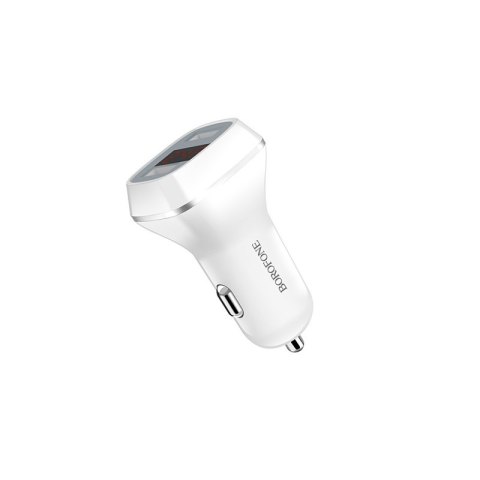 Borofone - ładowarka samochodowa 2x USB z wyświetlaczem LCD, biały Borofone - ładowarka samochodowa 2x USB z wyświetlaczem LCD, biały