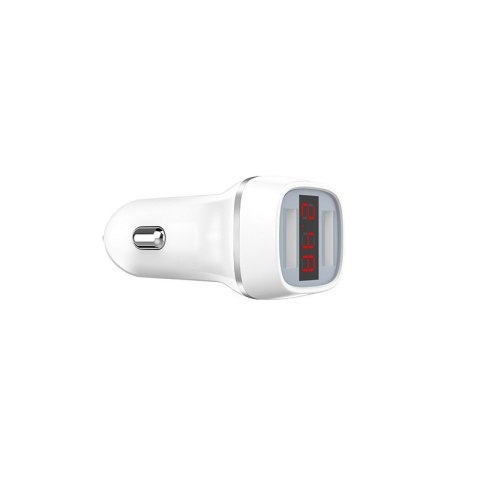 Borofone - ładowarka samochodowa 2x USB z wyświetlaczem LCD, biały Borofone - ładowarka samochodowa 2x USB z wyświetlaczem LCD, biały