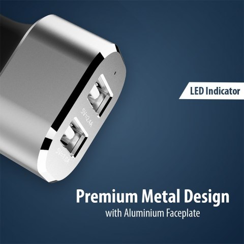 Crong Power Car Charger 24W - Ładowarka samochodowa 2xUSB 2.4A (aluminium) Crong Power Car Charger 24W - Ładowarka samochodowa 2xUSB 2.4A (aluminium)