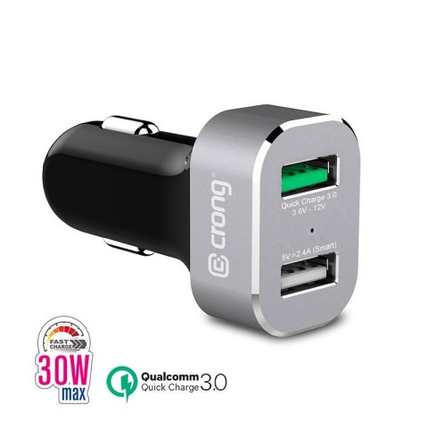 Crong Power Car Charger 30W - Ładowarka samochodowa USB QuickCharge 3.0 + USB 2.4A (aluminium) Crong Power Car Charger 30W - Ładowarka samochodowa USB QuickCharge 3.0 + USB 2.4A (aluminium)