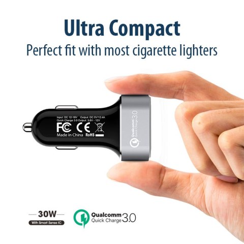 Crong Power Car Charger 30W - Ładowarka samochodowa USB QuickCharge 3.0 + USB 2.4A (aluminium) Crong Power Car Charger 30W - Ładowarka samochodowa USB QuickCharge 3.0 + USB 2.4A (aluminium)