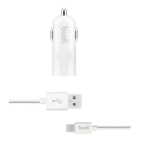Budi - Ładowarka samochodowa USB + kabel Lightning (Biały) Budi - Ładowarka samochodowa USB + kabel Lightning (Biały)