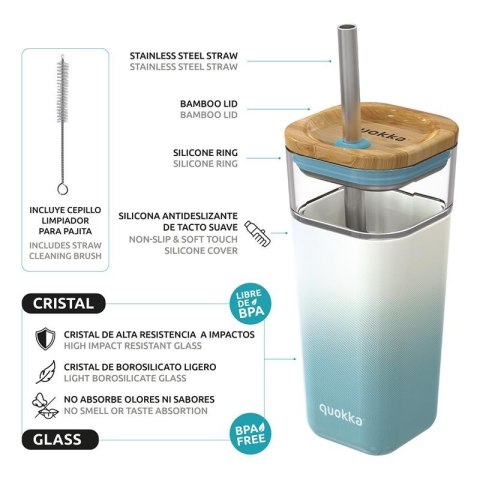 Quokka Liquid Cube - Kubek szklany 540 ml ze słomką ze stali nierdzewnej (Teal Gradient) Quokka Liquid Cube - Kubek szklany 540 ml ze słomką ze stali nierdzewnej (Teal Gradient)