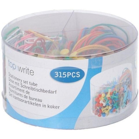 Topwrite - Zestaw akcesoriów biurowych: spinacze, pinezki, gumki w praktycznym pojemniku 315 szt. Topwrite - Zestaw akcesoriów biurowych: spinacze, pinezki, gumki w praktycznym pojemniku 315 szt.
