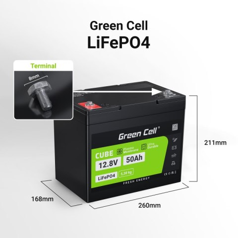 Green Cell - Akumulator LiFePO4 12V 12.8V 50Ah do systemów fotowoltaicznych, kamperów i łódek Green Cell - Akumulator LiFePO4 12V 12.8V 50Ah do systemów fotowoltaicznych, kamperów i łódek