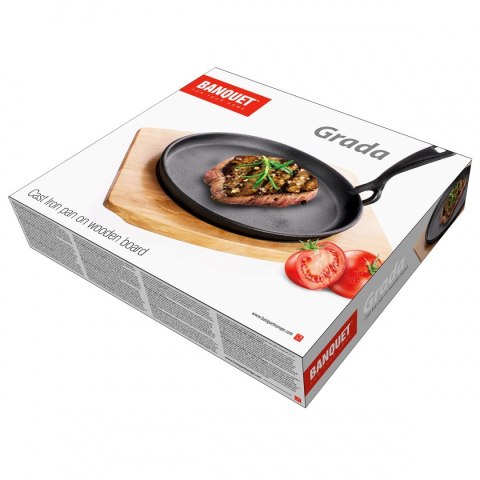 BANQUET TALERZ PÓŁMISEK PATELNIA ŻELIWNA Z DESKĄ DREWNIANĄ BANQUET BANQUET TALERZ PÓŁMISEK PATELNIA ŻELIWNA Z DESKĄ DREWNIANĄ BANQUET