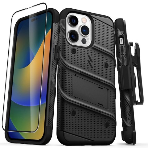 ZIZO BOLT Series - Pancerne etui iPhone 14 Pro Max ze szkłem 9H na ekran + uchwyt z podstawką (czarny) ZIZO BOLT Series - Pancerne etui iPhone 14 Pro Max ze szkłem 9H na ekran + uchwyt z podstawką (czarny)