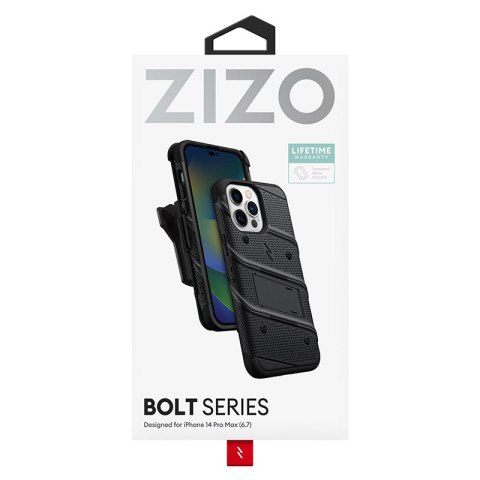 ZIZO BOLT Series - Pancerne etui iPhone 14 Pro Max ze szkłem 9H na ekran + uchwyt z podstawką (czarny) ZIZO BOLT Series - Pancerne etui iPhone 14 Pro Max ze szkłem 9H na ekran + uchwyt z podstawką (czarny)