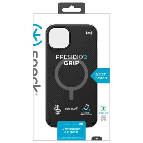 Speck Presidio2 Grip MagSafe - Antypoślizgowe etui iPhone 14 Plus (Black / Black / White) Speck Presidio2 Grip MagSafe - Antypoślizgowe etui iPhone 14 Plus (Black / Black / White)