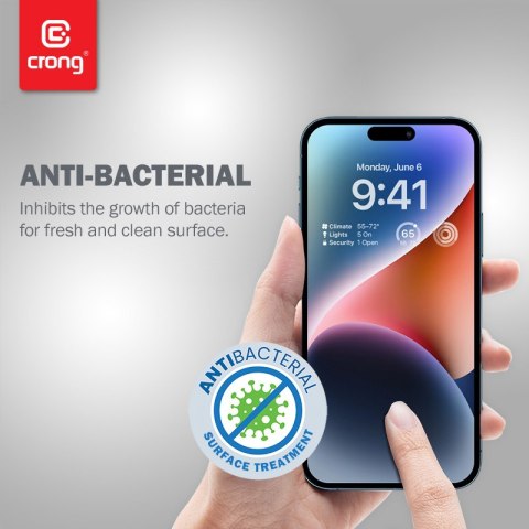 Crong Anti-Bacterial 3D Armour Glass - Szkło hartowane 9H na cały ekran iPhone 14 Pro + ramka instalacyjna Crong Anti-Bacterial 3D Armour Glass - Szkło hartowane 9H na cały ekran iPhone 14 Pro + ramka instalacyjna