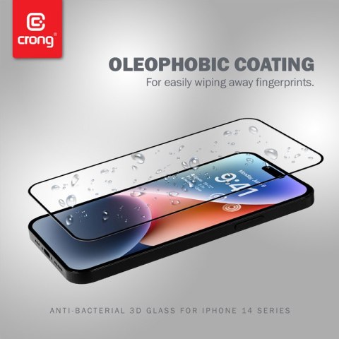 Crong Anti-Bacterial 3D Armour Glass - Szkło hartowane 9H na cały ekran iPhone 14 Pro + ramka instalacyjna Crong Anti-Bacterial 3D Armour Glass - Szkło hartowane 9H na cały ekran iPhone 14 Pro + ramka instalacyjna