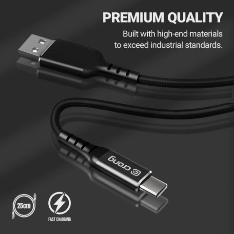 Crong Armor Link - Kabel 60W 3A USB-A do USB-C Power Delivery Fast Charging 25cm (czarny) Crong Armor Link - Kabel 60W 3A USB-A do USB-C Power Delivery Fast Charging 25cm (czarny)