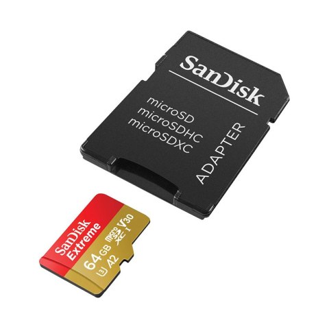 SanDisk Extreme microSDXC - Karta pamięci 64 GB A2 V30 UHS-I U3 170/80 MB/s z adapterem SanDisk Extreme microSDXC - Karta pamięci 64 GB A2 V30 UHS-I U3 170/80 MB/s z adapterem
