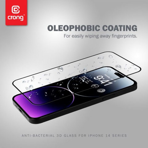 Crong Anti-Bacterial 3D Armour Glass - Szkło hartowane 9H na cały ekran iPhone 14 Pro Max + ramka instalacyjna Crong Anti-Bacterial 3D Armour Glass - Szkło hartowane 9H na cały ekran iPhone 14 Pro Max + ramka instalacyjna