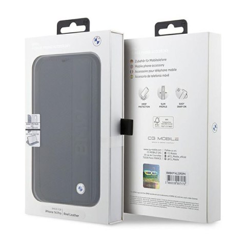 BMW Booktype Leather Textured & Stripe - Etui iPhone 14 Pro Max (czarny) BMW Booktype Leather Textured & Stripe - Etui iPhone 14 Pro Max (czarny)