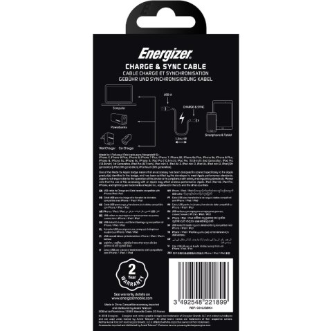 Energizer Classic - Kabel połączeniowy USB-A do Lightning certyfikat MFi 1.2m (Czarny) Energizer Classic - Kabel połączeniowy USB-A do Lightning certyfikat MFi 1.2m (Czarny)