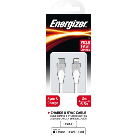 Energizer Classic - Kabel połączeniowy USB-C do Lightning certyfikat MFi 2m (Biały) Energizer Classic - Kabel połączeniowy USB-C do Lightning certyfikat MFi 2m (Biały)