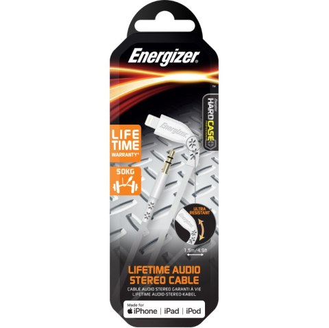 Energizer HardCase - Kabel audio jack 3,5 mm - Lightning certyfikat MFi 1.5m ROW (Biały) dożywotnia gwarancja Energizer HardCase - Kabel audio jack 3,5 mm - Lightning certyfikat MFi 1.5m ROW (Biały) dożywotnia gwarancja