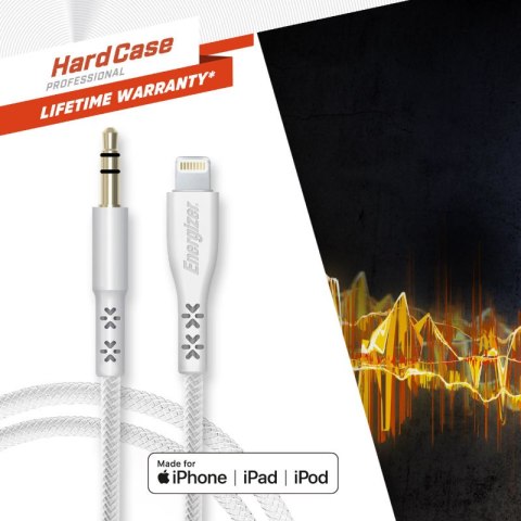 Energizer HardCase - Kabel audio jack 3,5 mm - Lightning certyfikat MFi 1.5m ROW (Biały) dożywotnia gwarancja Energizer HardCase - Kabel audio jack 3,5 mm - Lightning certyfikat MFi 1.5m ROW (Biały) dożywotnia gwarancja