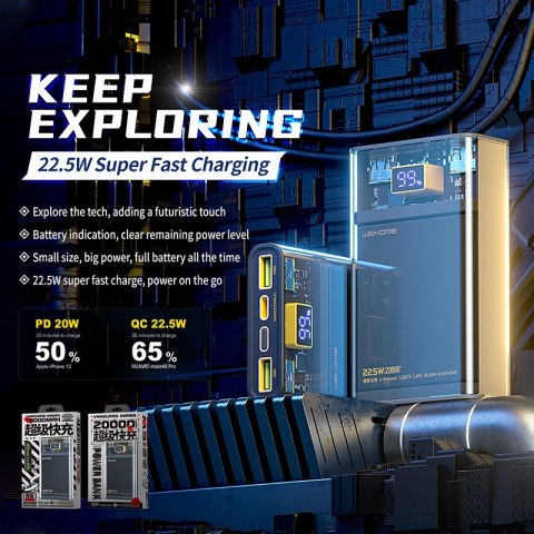 WEKOME WP-319 Vanguard Series - Power bank 10000 mAh Super Charging PD 20W + QC 22.5W (Czarny / Przezroczysty) WEKOME WP-319 Vanguard Series - Power bank 10000 mAh Super Charging PD 20W + QC 22.5W (Czarny / Przezroczysty)