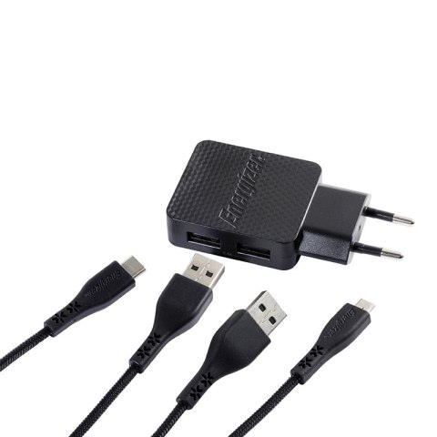 Energizer HardCase - Kompaktowa ładowarka sieciowa 2x USB-A + Kabel USB-C & Micro USB (Czarny) dożywotnia gwarancja Energizer HardCase - Kompaktowa ładowarka sieciowa 2x USB-A + Kabel USB-C & Micro USB (Czarny) dożywotnia gwarancja