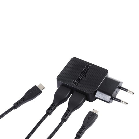 Energizer HardCase - Kompaktowa ładowarka sieciowa 2x USB-A + Kabel USB-C & Micro USB (Czarny) dożywotnia gwarancja Energizer HardCase - Kompaktowa ładowarka sieciowa 2x USB-A + Kabel USB-C & Micro USB (Czarny) dożywotnia gwarancja