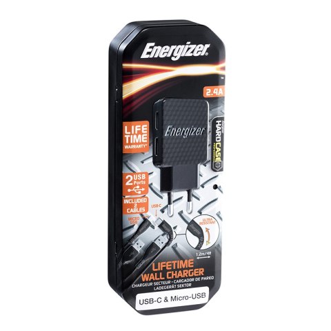 Energizer HardCase - Kompaktowa ładowarka sieciowa 2x USB-A + Kabel USB-C & Micro USB (Czarny) dożywotnia gwarancja Energizer HardCase - Kompaktowa ładowarka sieciowa 2x USB-A + Kabel USB-C & Micro USB (Czarny) dożywotnia gwarancja
