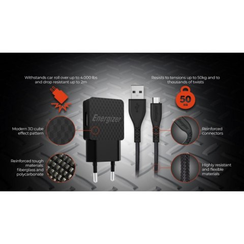 Energizer HardCase - Kompaktowa ładowarka sieciowa 2x USB-A + Kabel USB-C & Micro USB (Czarny) dożywotnia gwarancja Energizer HardCase - Kompaktowa ładowarka sieciowa 2x USB-A + Kabel USB-C & Micro USB (Czarny) dożywotnia gwarancja