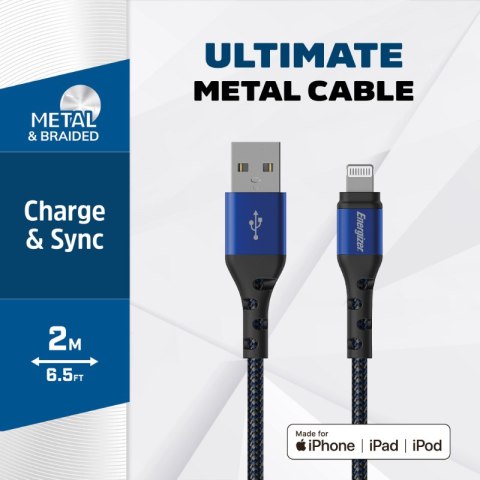 Energizer Ultimate - Kabel połączeniowy USB-A do Lightning certyfikat MFi 2m (Niebieski) Energizer Ultimate - Kabel połączeniowy USB-A do Lightning certyfikat MFi 2m (Niebieski)