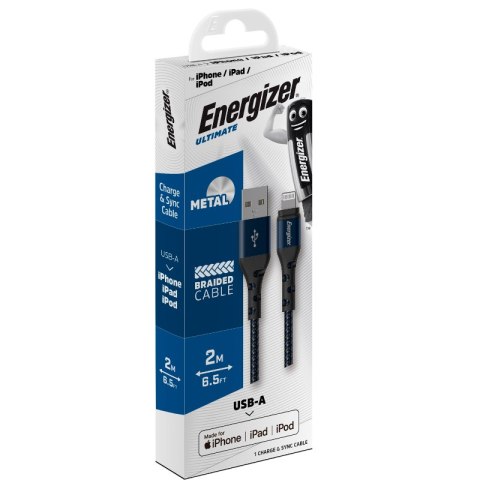 Energizer Ultimate - Kabel połączeniowy USB-A do Lightning certyfikat MFi 2m (Niebieski) Energizer Ultimate - Kabel połączeniowy USB-A do Lightning certyfikat MFi 2m (Niebieski)