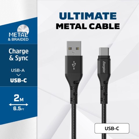 Energizer Ultimate - Kabel połączeniowy USB-A do USB-C 2m (Czarny) Energizer Ultimate - Kabel połączeniowy USB-A do USB-C 2m (Czarny)