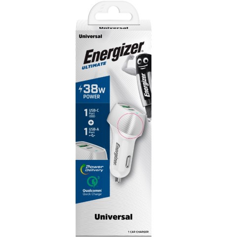 Energizer Ultimate - Ładowarka samochodowa USB-C & USB-A 38W PD + QC3.0 (Biały / Srebrny) Energizer Ultimate - Ładowarka samochodowa USB-C & USB-A 38W PD + QC3.0 (Biały / Srebrny)